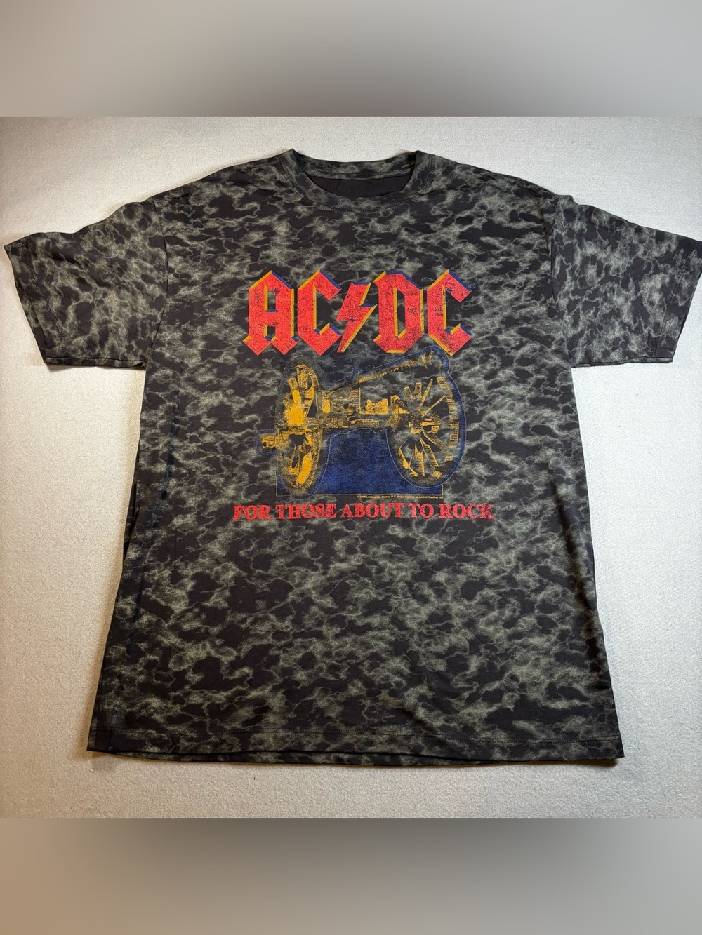 AC/DC Black and Charcoal Tie-Dye Graphic Tee with Red Logo